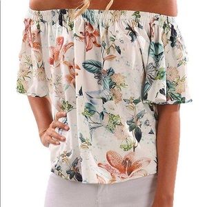 CNFIO Off Shoulder top 3/4 sleeve shirt. Floral